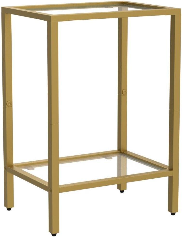 2-Pack Golden Side Tables - Tempered Glass & 2-Tier Shelves