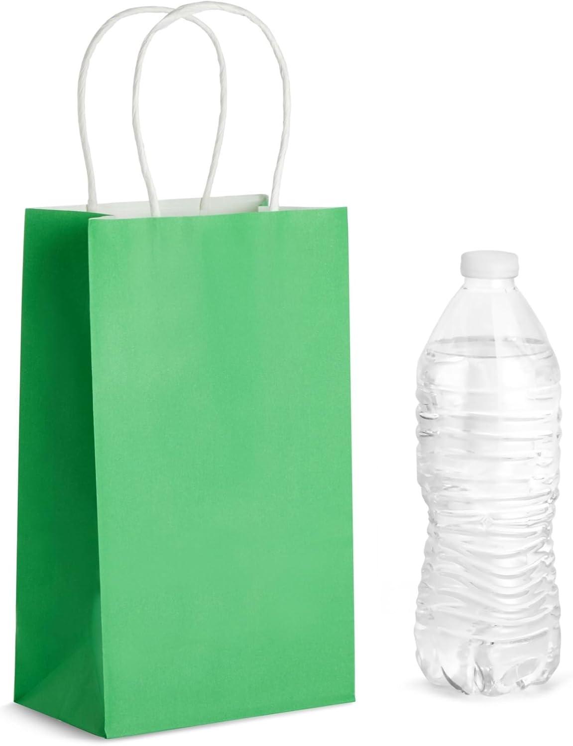 Blue Panda 25-Pack Green Gift Bags with Handles - Small Paper Treat Bags for Birthday, Wedding, Retail (5.3x3.2x9 In)