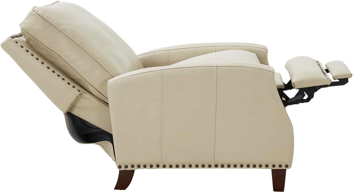 Nixon Cream Leather Recliner with Mahogany Wood Legs