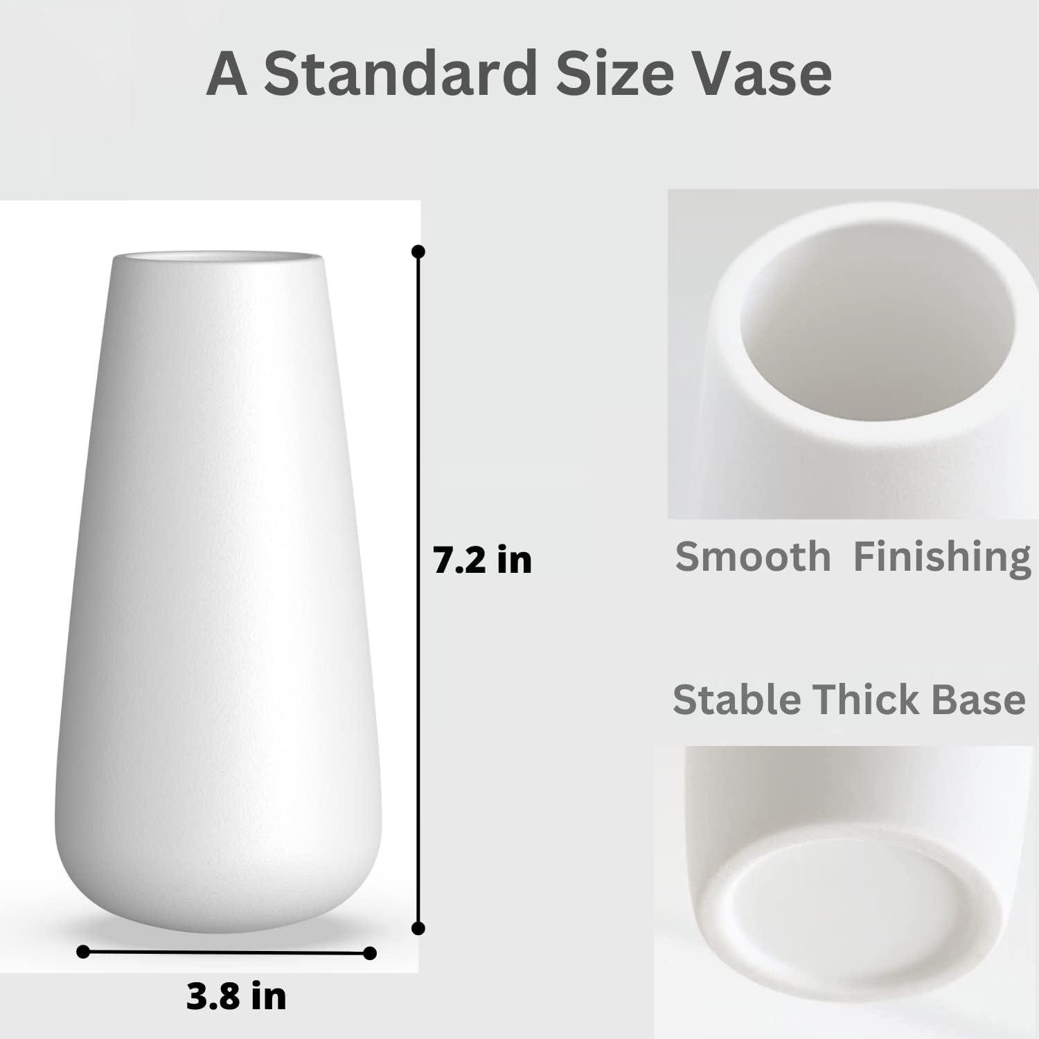 Premium Quality White Ceramic Vase | Modern Farmhouse bohemian Pampas Grass Flowers Bouquet for Home Décor, Desk Aesthetic Room Decor, White