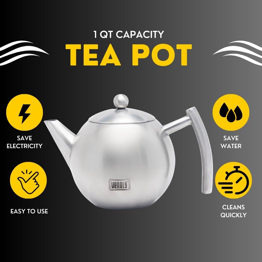 Venoly Venoly Stainless Steel Tea Pot With Removable Infuser Dishwasher Safe and Heat Resistant (Set of 50)