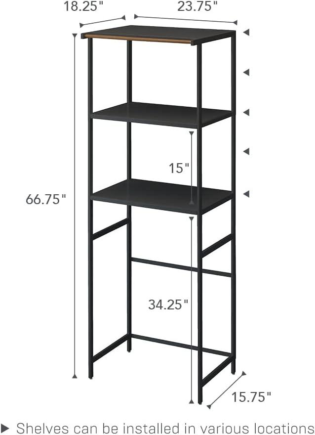 Sleek Black Steel and Ash Wood Kitchen Appliance Tower Rack