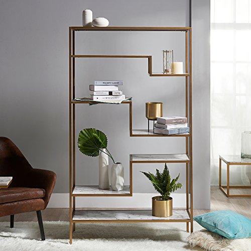 Marmo Faux Marble and Gold 5-Tier Geometric Bookcase