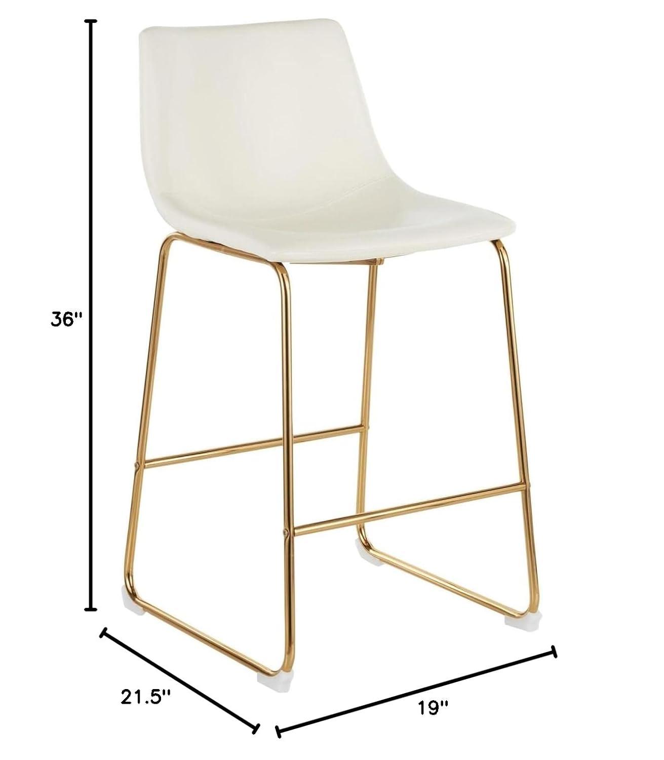 LumiSource Metal Dorado, Mostrador Duke de PU Blanco Stool - Juego de 2