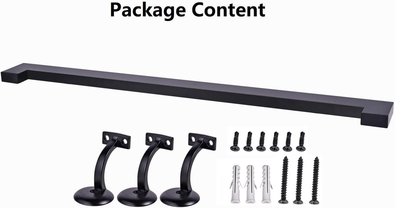 Modern Aluminum Handrail Grab Bar Kit, Adjustable Steel Brackets Included, Returns to Wall, Matt Black Powder Coat (6 Foot Handrail Set)