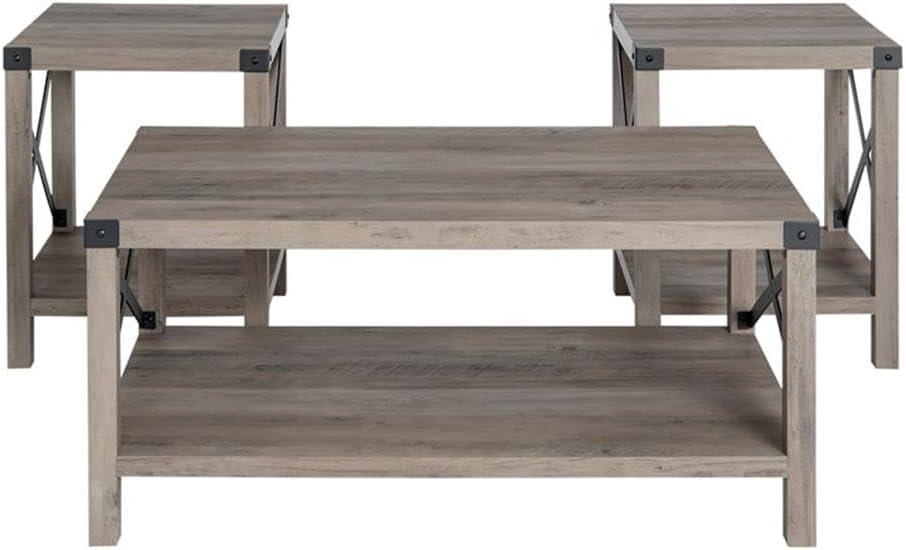 Home Square 4 Piece Set with TV Stand, Coffee Table and 2 End Tables in Oak