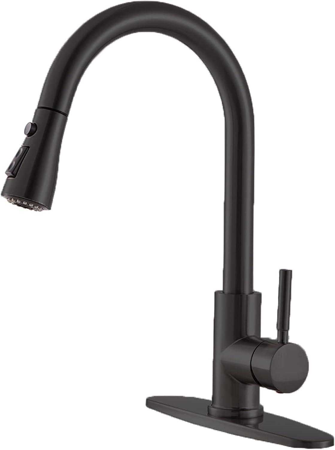 Matte Black Stainless Steel High Arc Kitchen Faucet with Pull Down Sprayer