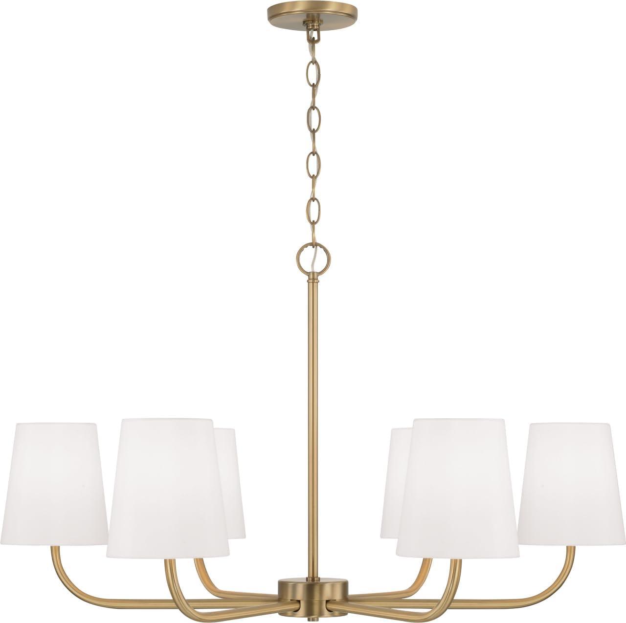 Aged Brass 6-Light Chandelier with White Fabric Shades