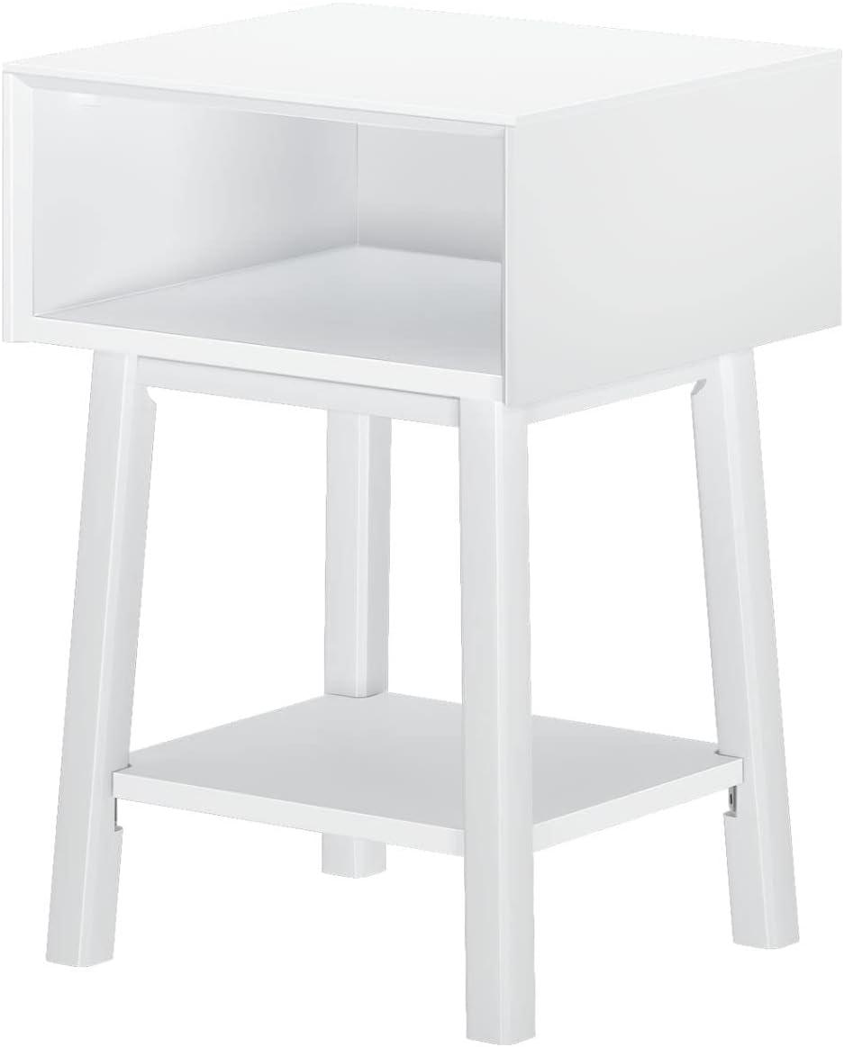 Plank+Beam Mid - Century Modern Nightstand with Cubby Shelf, Solid Wood Bedside Table for Bedroom