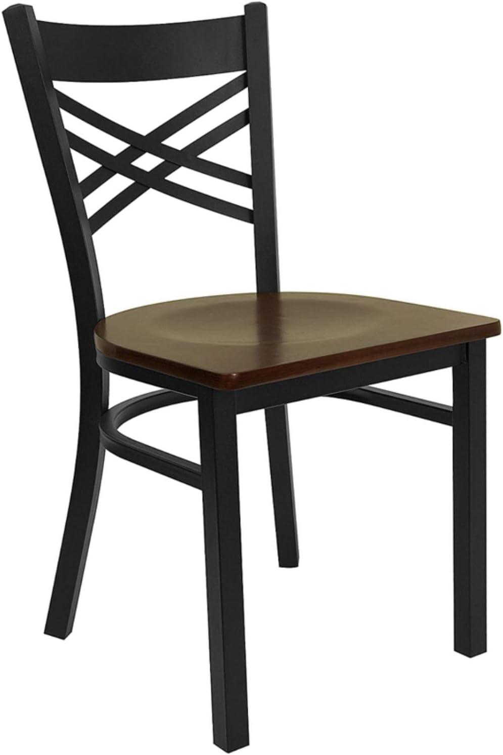 Hercules Series Black Cross Back Metal Chair with Mahogany Wood Seat