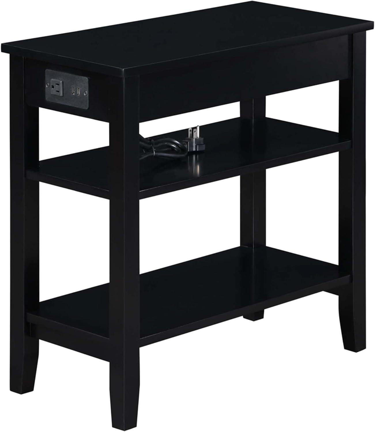 Convenience Concepts American Heritage 1 Drawer Chairside End Table with Charging Station and Shelves, Black