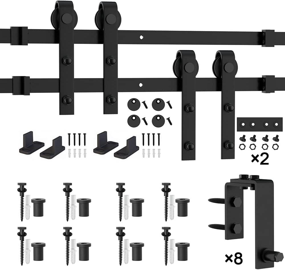 Lazio LAZ Sliding Double Bypass Double Door Barn Door Hardware Kit