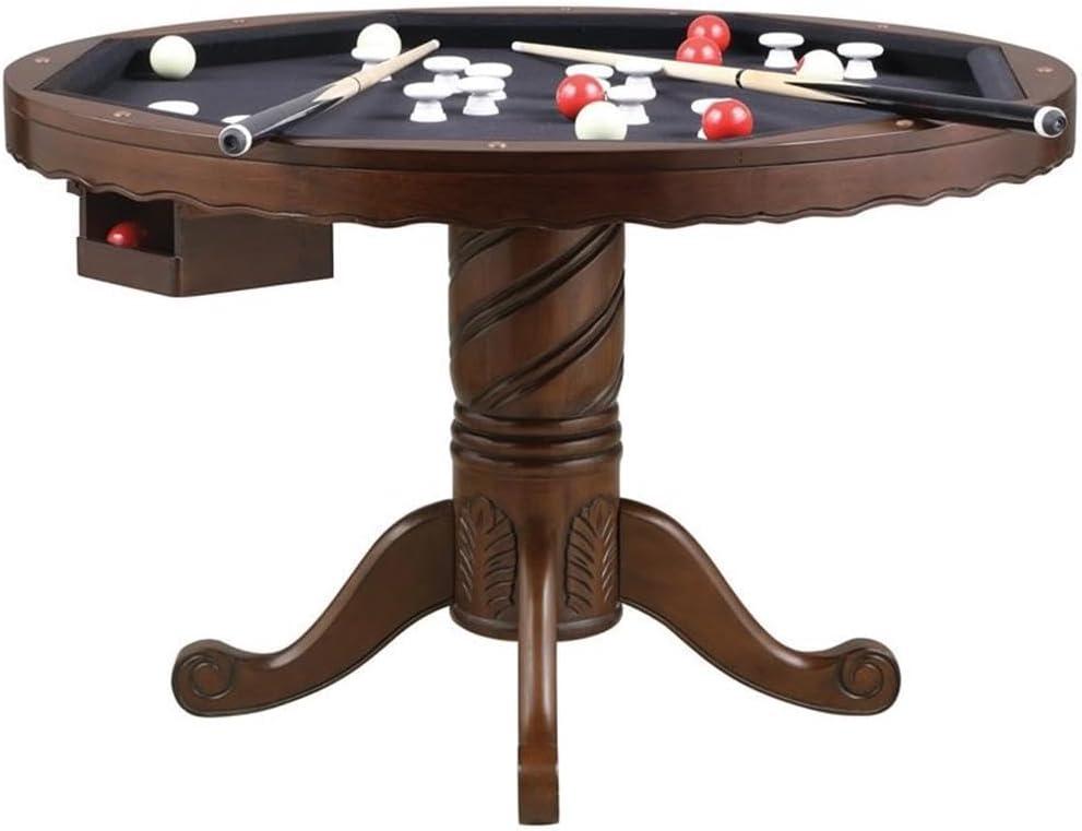 Bowery Hill 5 Piece 3-in-1 Round Poker and Bumper Pool Table Set in Brown