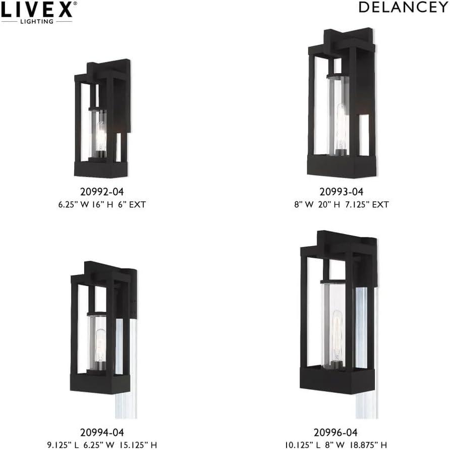 Livex Lighting 20993-04 Delancey - 20" One Light Outdoor Wall Lantern, Black Finish with Clear Glass