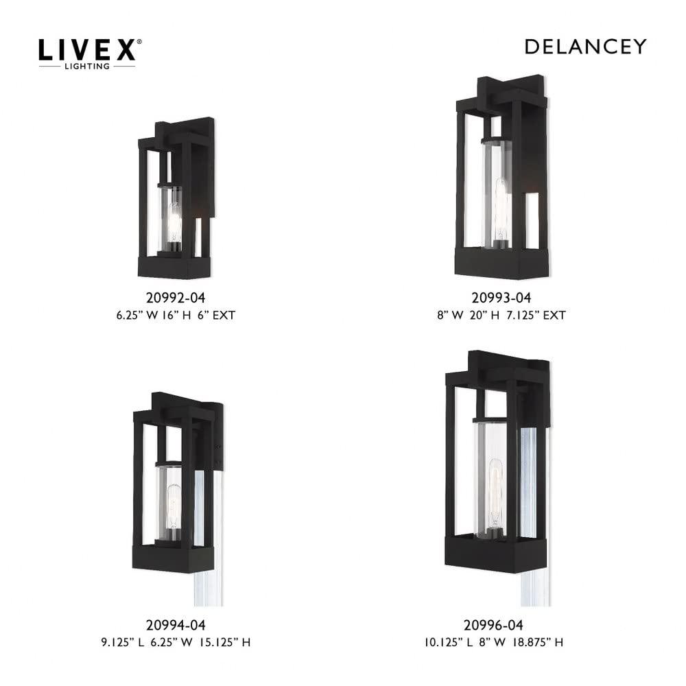 Livex Lighting 20993-04 Delancey - 20" One Light Outdoor Wall Lantern, Black Finish with Clear Glass