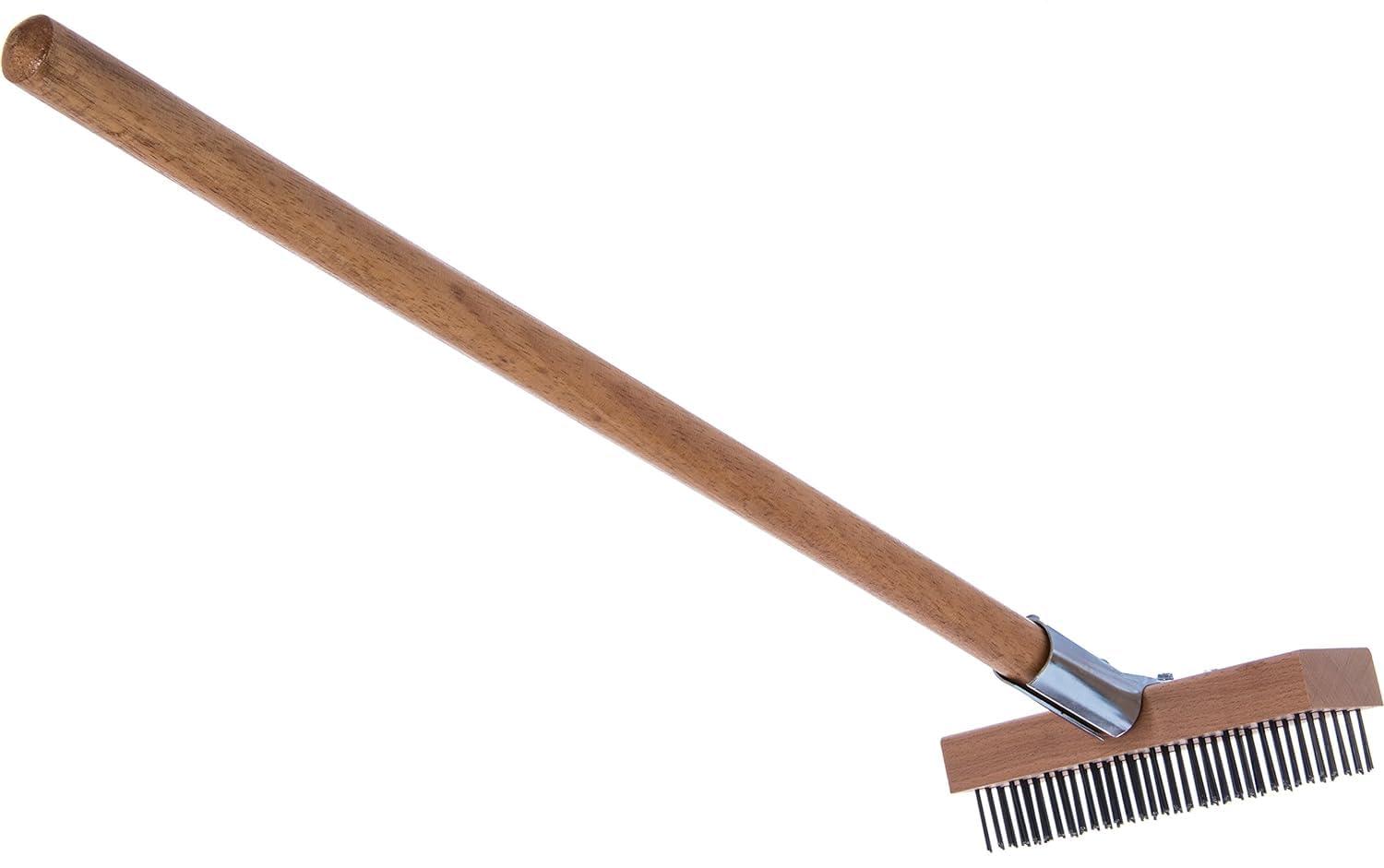 Carlisle Sparta Broiler Master Grill Brush and Scraper with Handle, Metal Bristles, 30", Natural Wood Handle