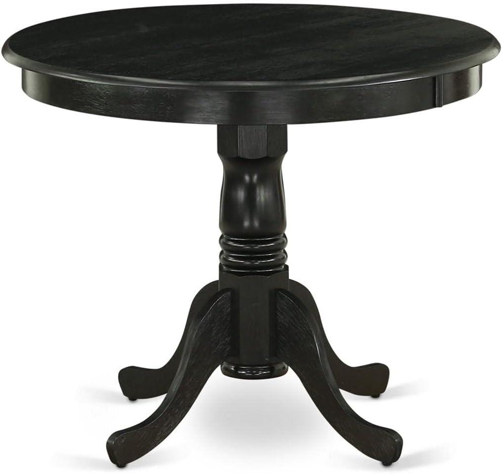 Elegant Round Wirebrushed Black Wood Pedestal Dining Table, 36"