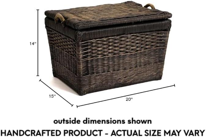 Medium Serene Grey Wicker Rectangular Storage Basket with Lift-Off Lid