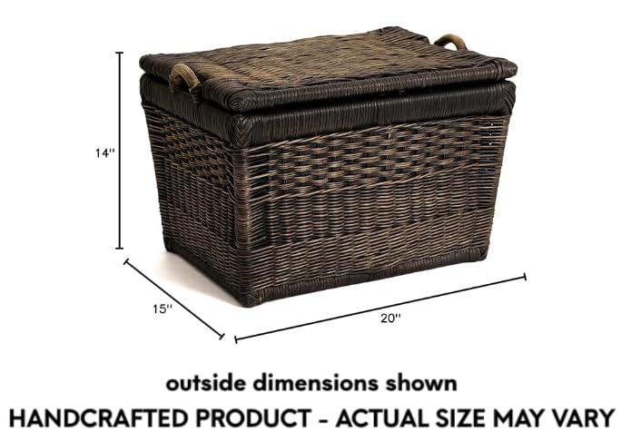 Medium Serene Grey Wicker Rectangular Storage Basket with Lift-Off Lid