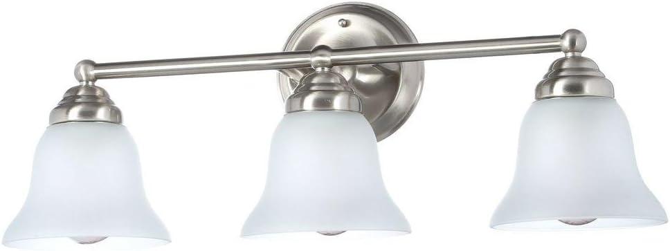 Hampton Bay Ashhurst 3-Light Brushed Nickel Classic Traditional Bathroom Vanity Light with Frosted Glass Shades