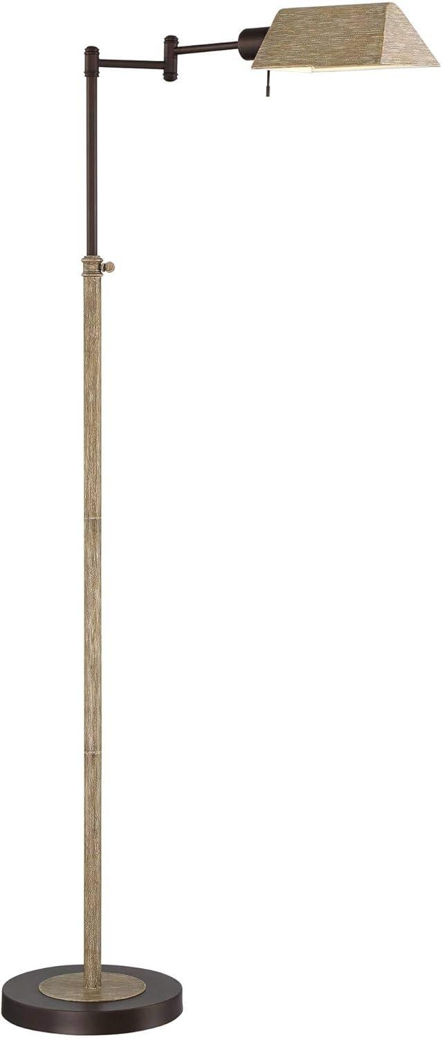 Bronze Adjustable Industrial Pharmacy Floor Lamp with Faux Wood