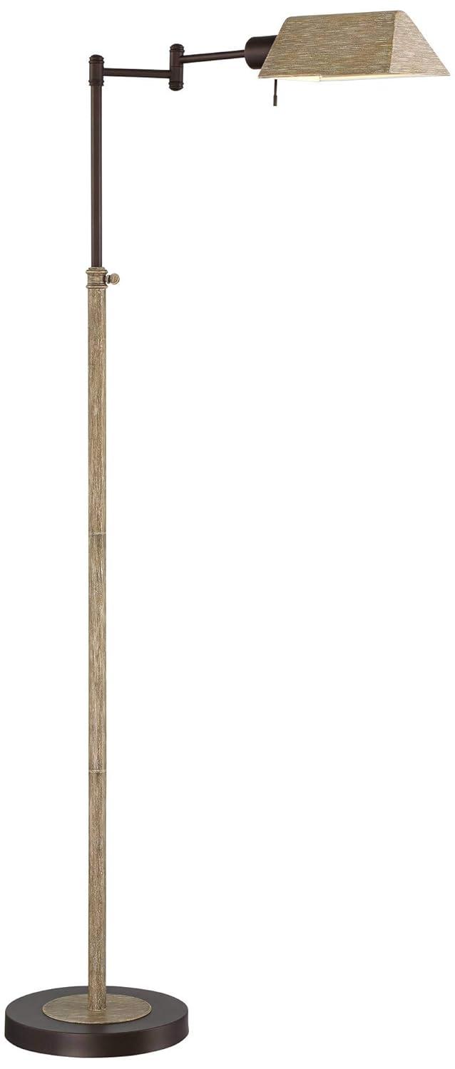 Regency Hill Rustic Farmhouse Swing Arm Pharmacy Floor Lamp 54" Tall Bronze Faux Wood Adjustable Height Living Room Reading Bedroom Office