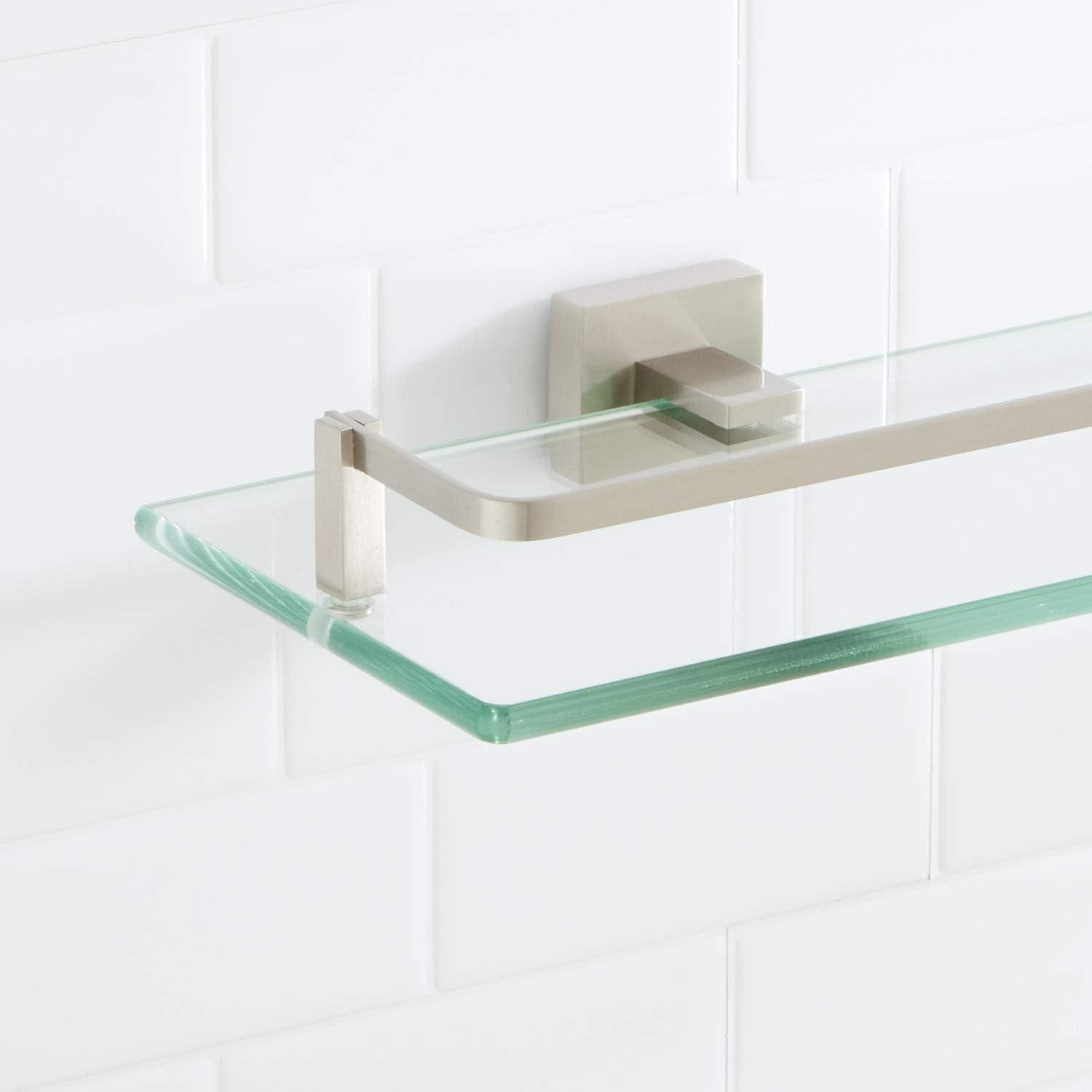 Polished Brass and Glass Wall Mounted Bathroom Shelf