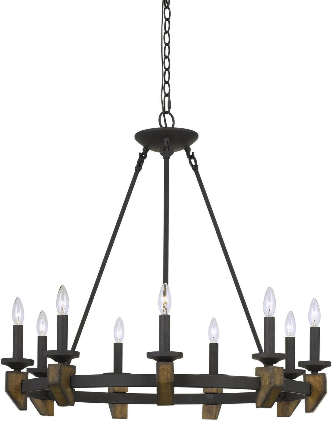 Cruz 33" Bronze and Wood Nine-Light Chandelier