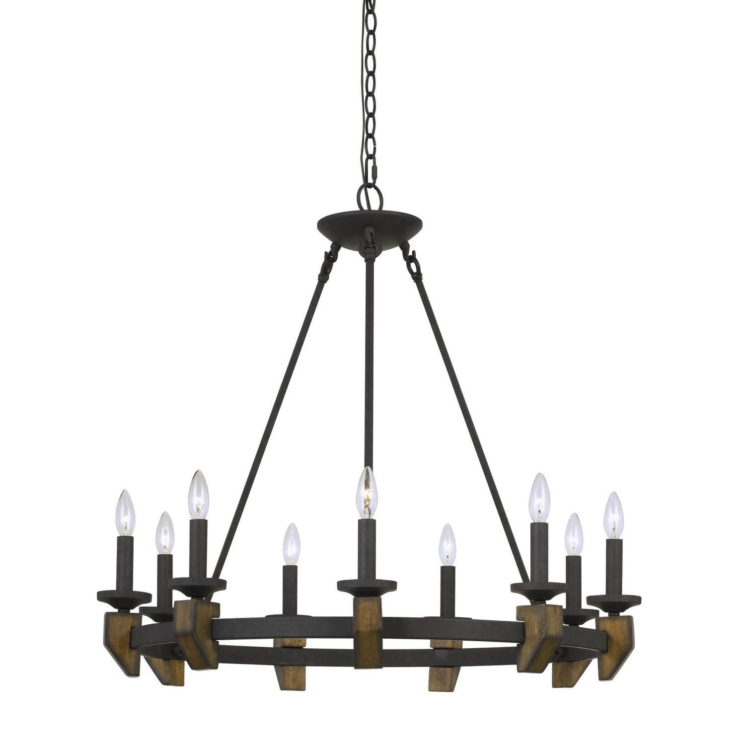 Indoor Transitional Modern 60W X 9 Cruz Metal Wood Chandelier