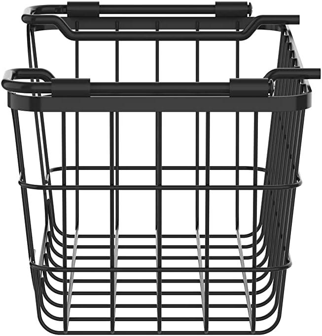 Oceanstar Stackable Metal Wire Storage Basket Set for Pantry, Countertop, Kitchen or Bathroom – Black, Set of 3