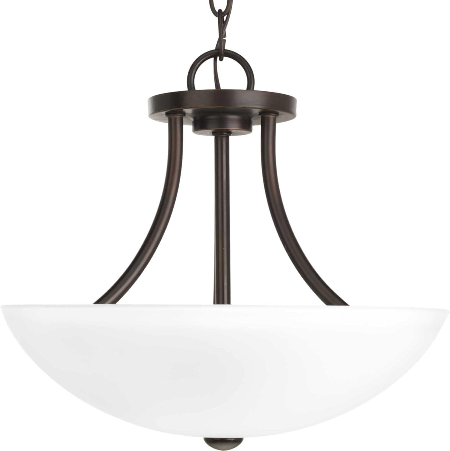 Progress Lighting Gather Collection, 2-Light Semi-Flush Mount, Brushed Nickel, White Etched Glass Shade