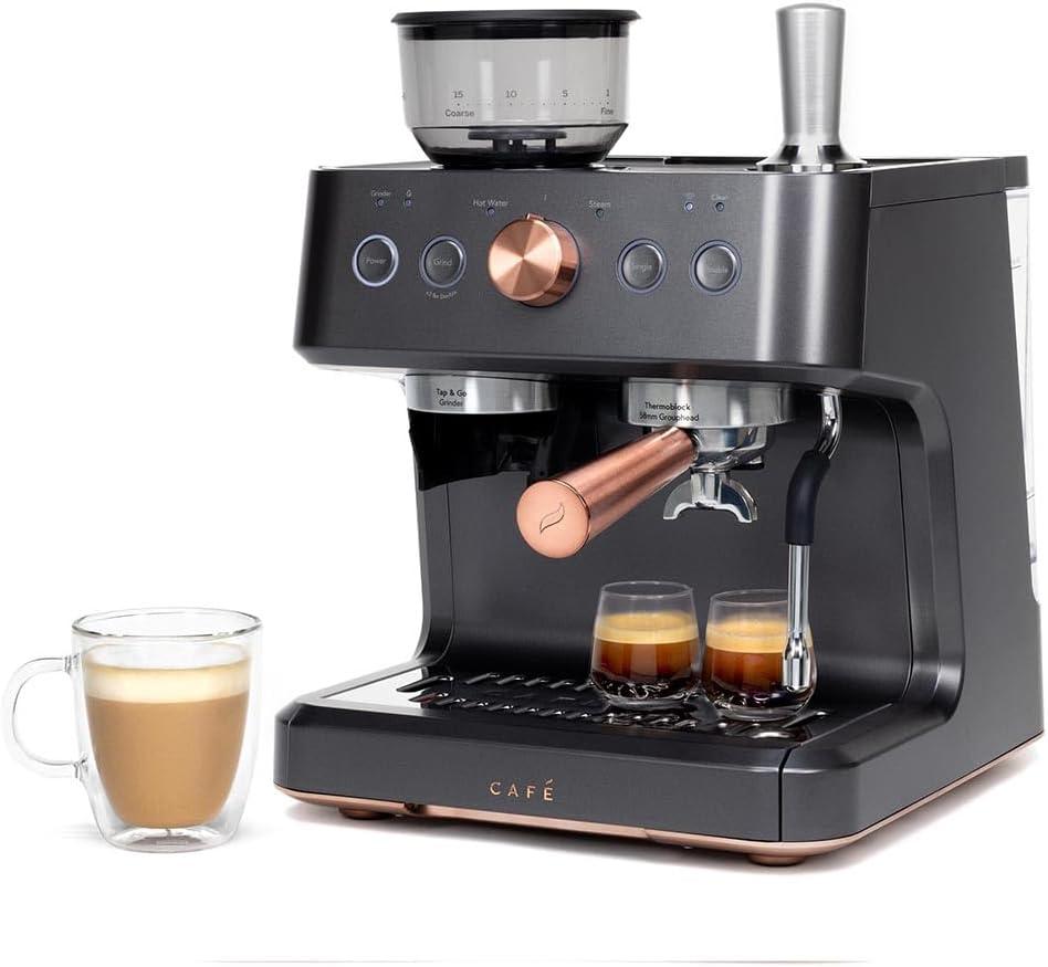 CAFE Bellissimo Semi-Automatic Espresso Machine + Frother Matte Black: GE Appliances, Espresso Maker with Grinder, 2.5L Capacity