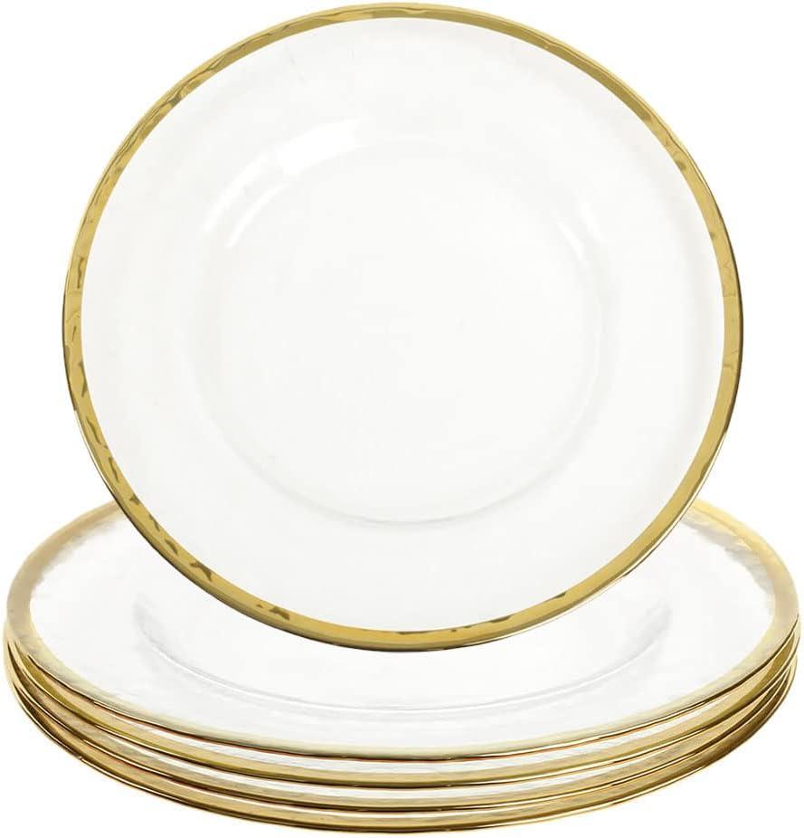 Clear Glass Charger Plates with Gold Rim, Set of 4