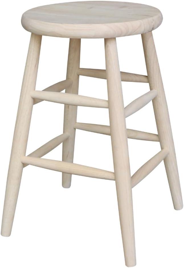 24" Scooped Seat Counter Height Barstool Unfinished - International Concepts: Solid Wood, Round, Backless