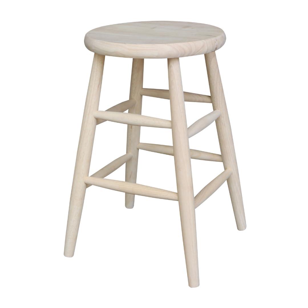 24" Scooped Seat Counter Height Barstool Unfinished - International Concepts: Solid Wood, Round, Backless
