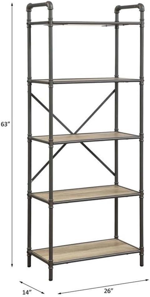 63" Itzel 5 Shelves Bookcase Antique Oak/Sandy Gray - Acme Furniture