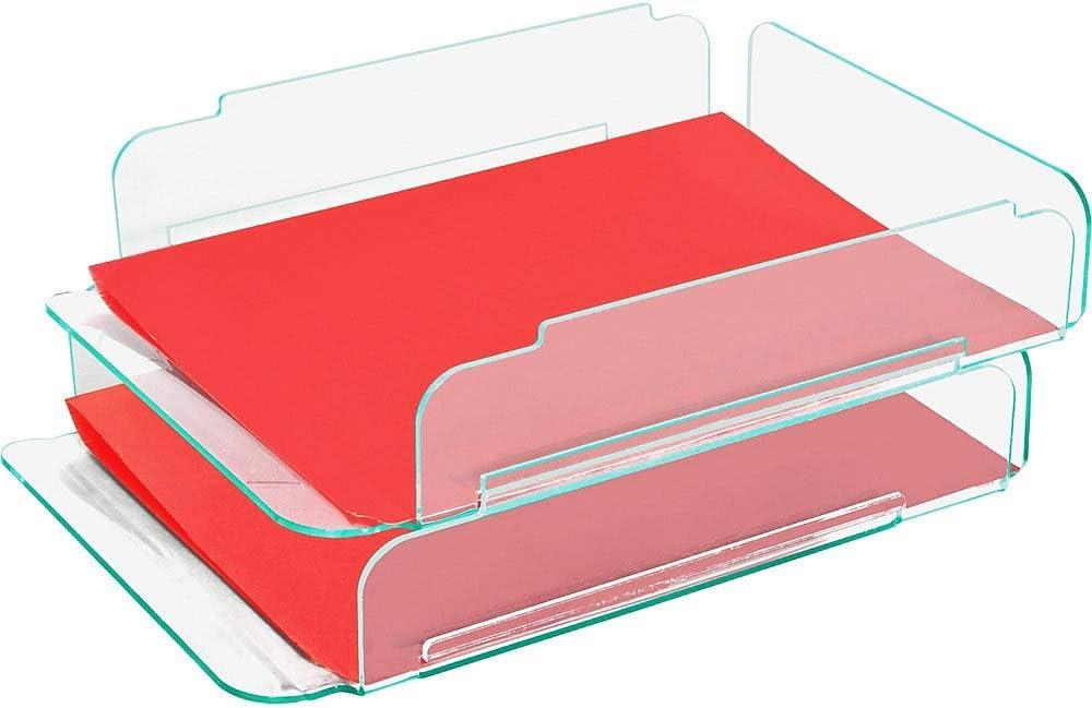 Clear Acrylic Stacking Letter Tray with Green Tint