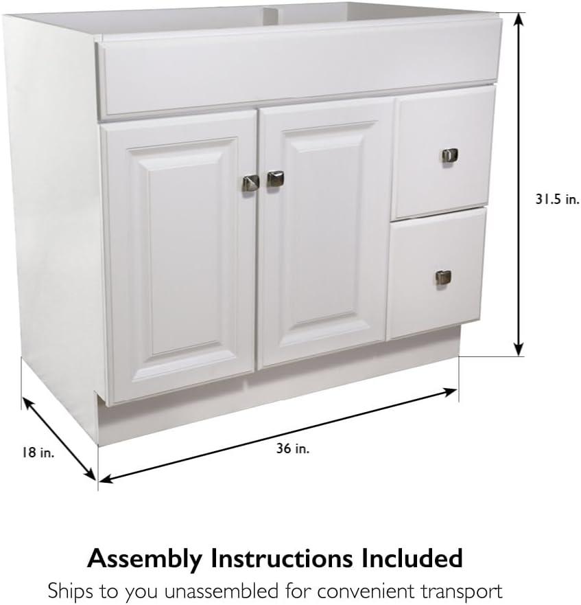 Design House 597245 Wyndham 36 Inch Unassembled 2-Door 2-Drawer Bathroom Vanity without Top, White