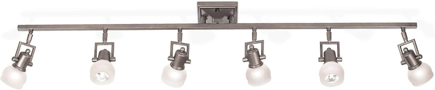 Pro Track Chace 6-Head LED Complete Ceiling Track Light Fixture Kit GU10 Adjustable Silver Brushed Nickel Finish Glass Modern Kitchen Dining 50" Wide