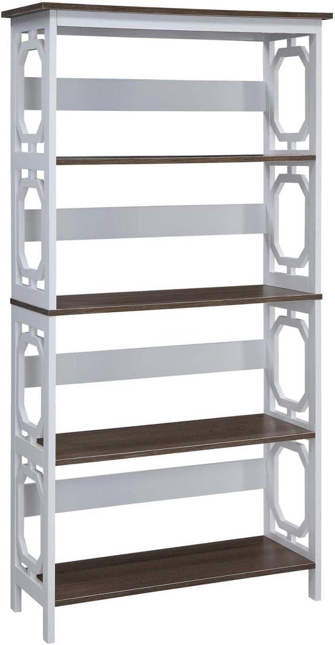 Omega Off-White and Driftwood 5-Tier Wooden Bookcase