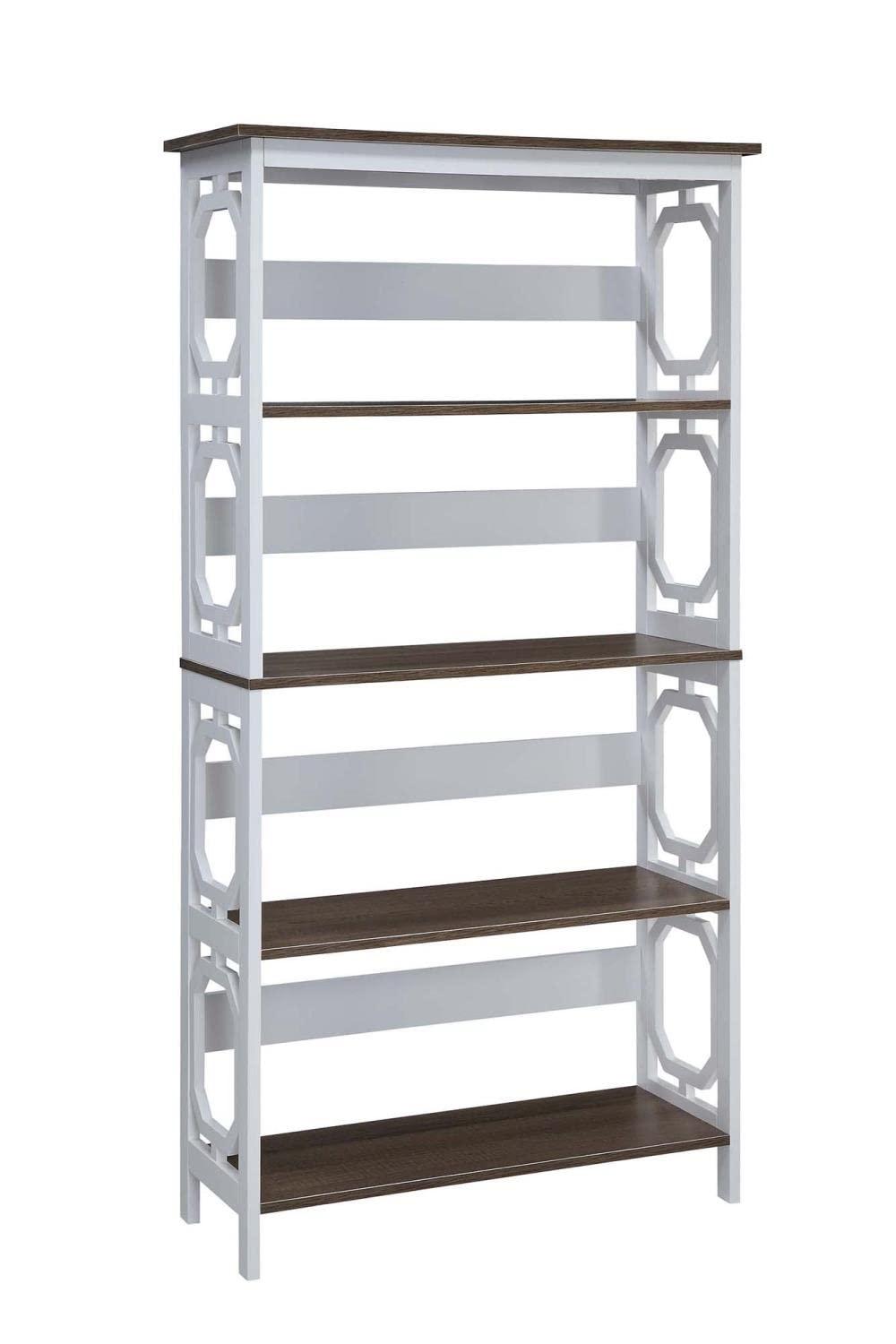 Convenience Concepts Omega 5 Tier Bookcase, Driftwood Shelves/White