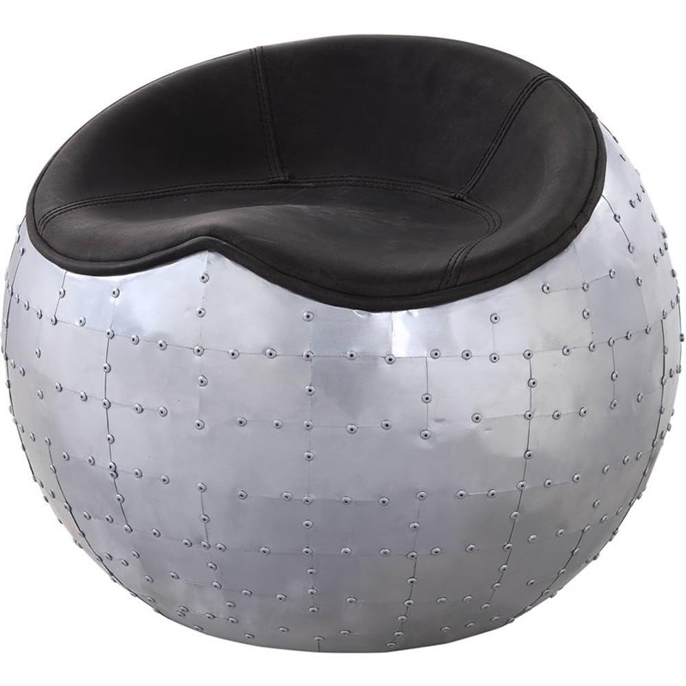 ACME Brancaster Leather Upholstered Ottoman in Antique Ebony and Aluminum