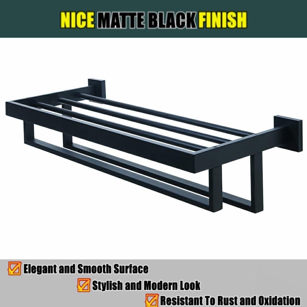 Alise Towel Rack with Double Towel Bar, 24 Inch Towel Racks for Bathroom, Modern Towel Holder for Bathroom Wall, SUS304 Stainless Steel Towel Shelf, Matte Black