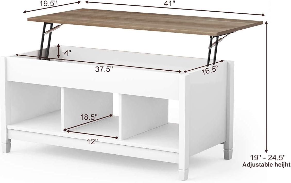 YOJFOTOOU. Wood Lift Top Coffee Table, Modern Coffee Table w/Hidden Compartment and Open Storage Shelf for Living Room Office Reception Room (White)