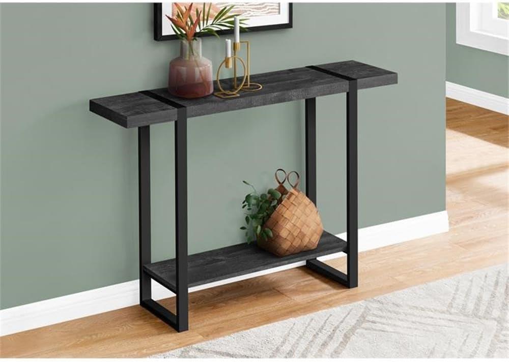 HetayC 2861 Accent Table, Console, Entryway, Narrow, Sofa, Living Room, Bedroom, Metal, Laminate, Black, Contemporary, Modern Table-48 L Reclaimed Wood-Look, 47.25" L x 12" W x 32" H