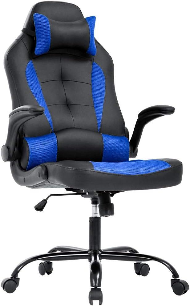 Adjustable Blue and Black PU Leather Gaming Chair with Lumbar Support