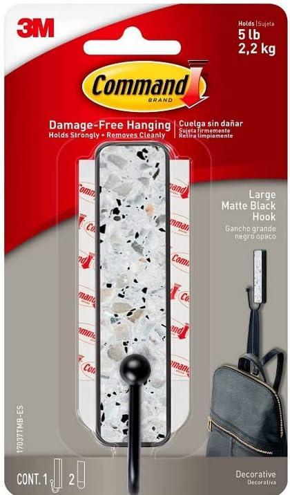 Large Matte Black Terrazzo Finish Adhesive Hook