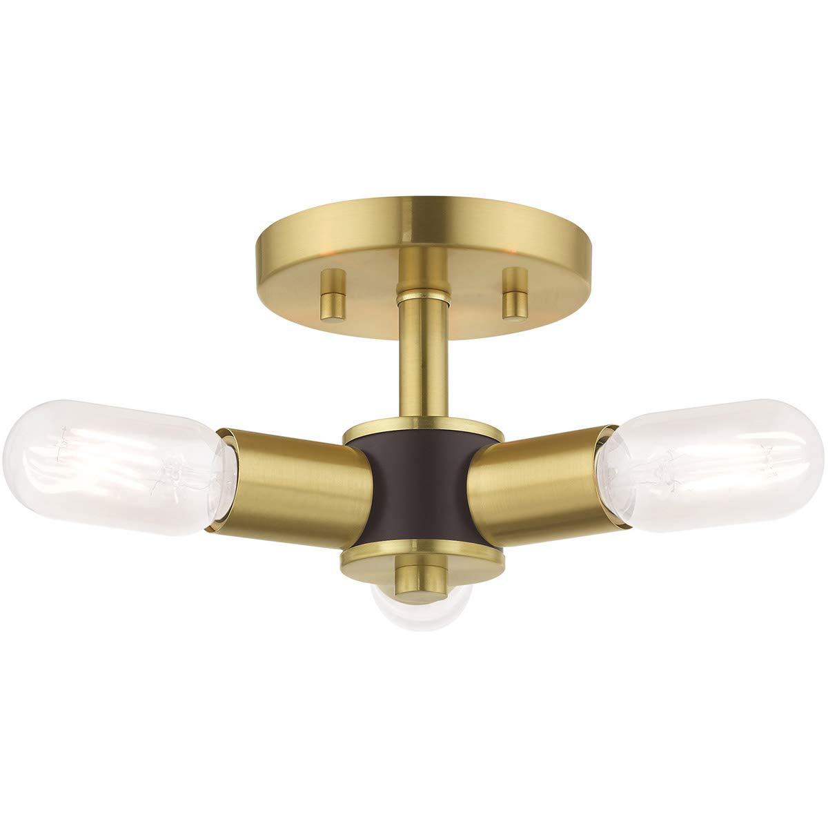 Livex Lighting Copenhagen 3-Light Mid-Century Metal Ceiling Mount in Satin Brass