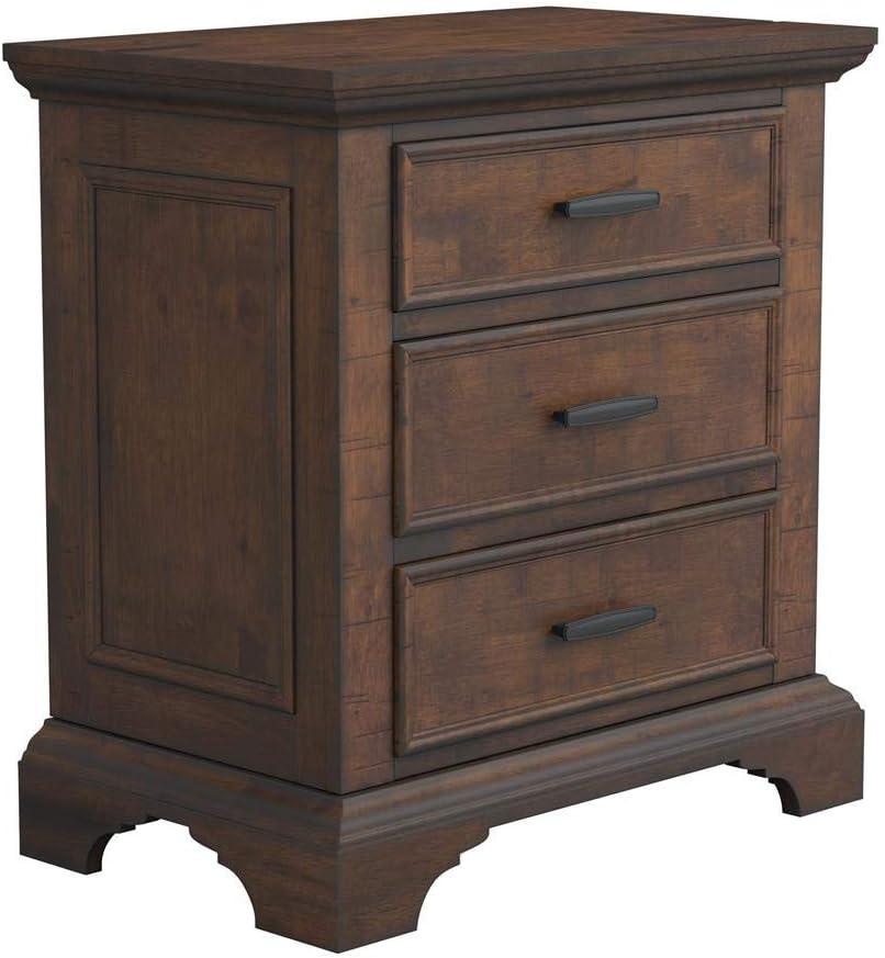 Vintage Bourbon Solid Wood 3-Drawer Nightstand