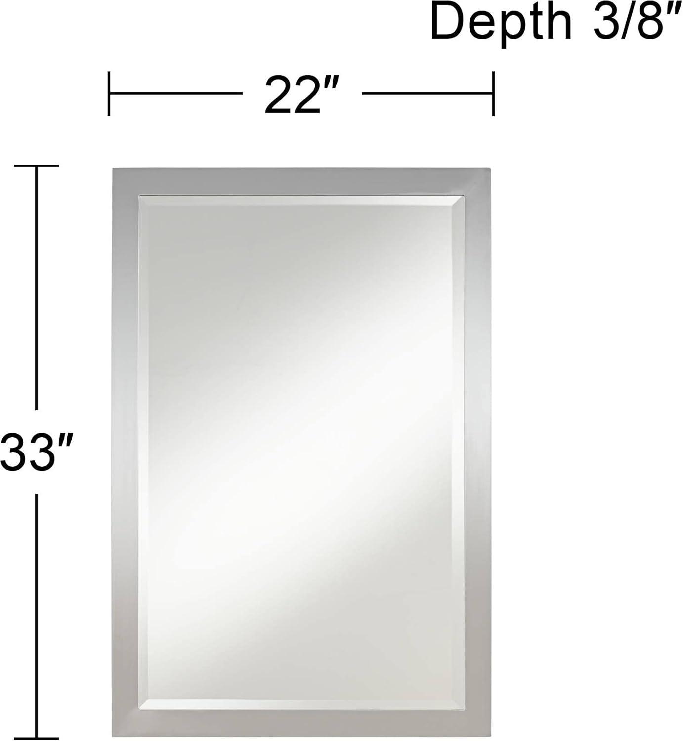 Possini Euro Design Metzeo Rectangular Vanity Wall Mirror Modern Beveled Edge Chrome Metal Frame 22" Wide for Bathroom Bedroom Living Room Home Office